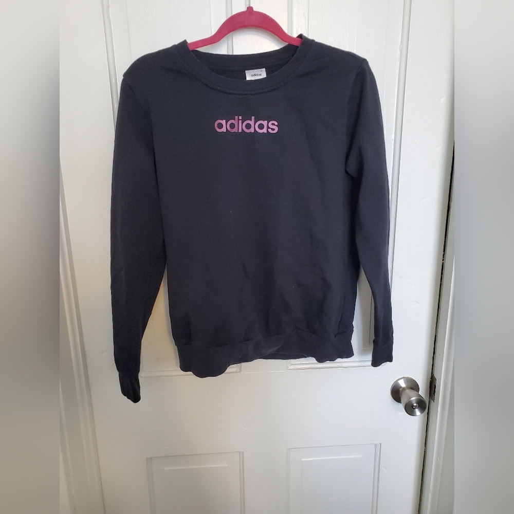 adidas Black Crew Neck Sweater with Pink Logo